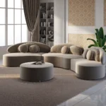 Elevate Your Living Space with the Modern 7-Seat Round Sectional Sofa in Beige Velvet